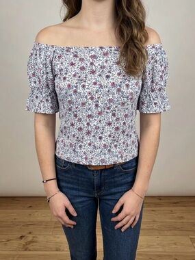 LOFT Outlet Floral Off-the-Shoulder Flutter Sleeve Top - Size XS